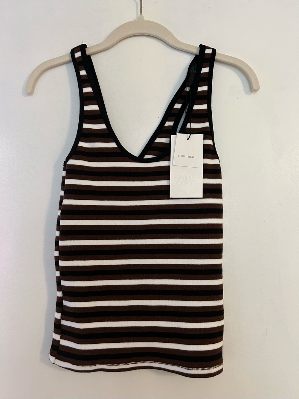 Zara Brown, Black & White Striped V-Neck Tank size Small